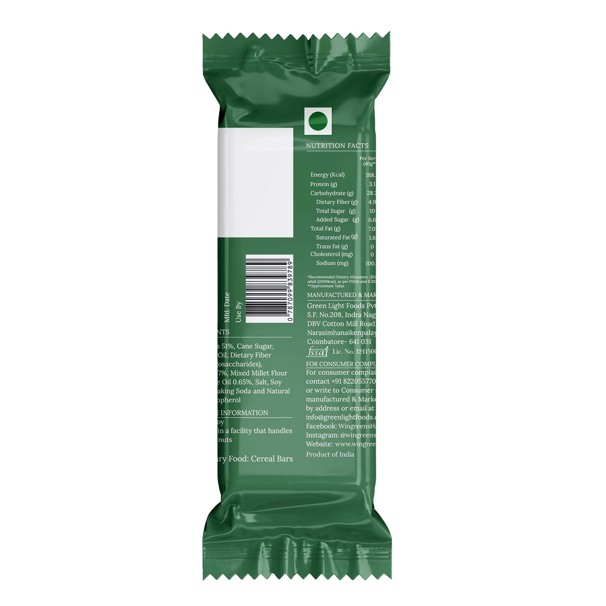 Crunchy Millet Granola Bars - Cranberry & Orange 240 g (40 g x 6 Bars)