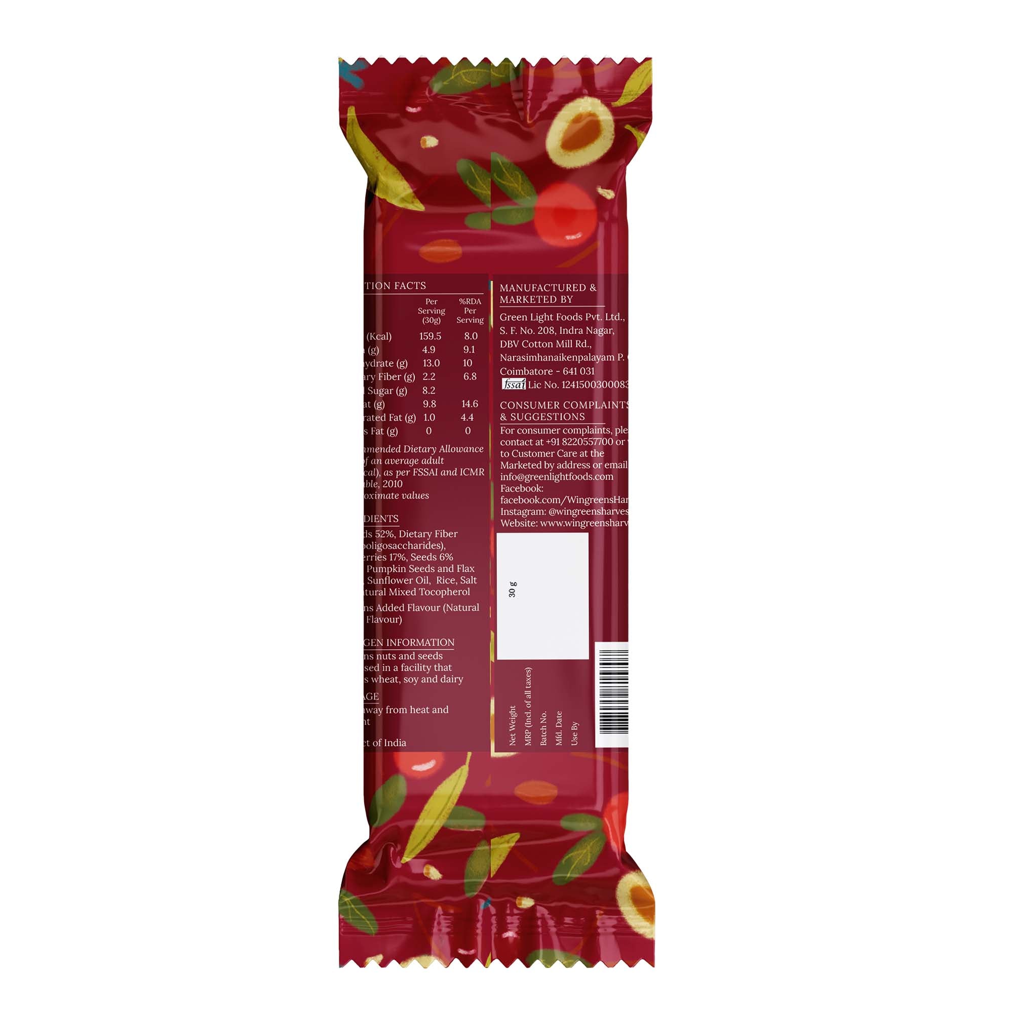 Nuts & Seeds Bar - Cranberry & Almond 180 g ( 30 g x 6 Bars)