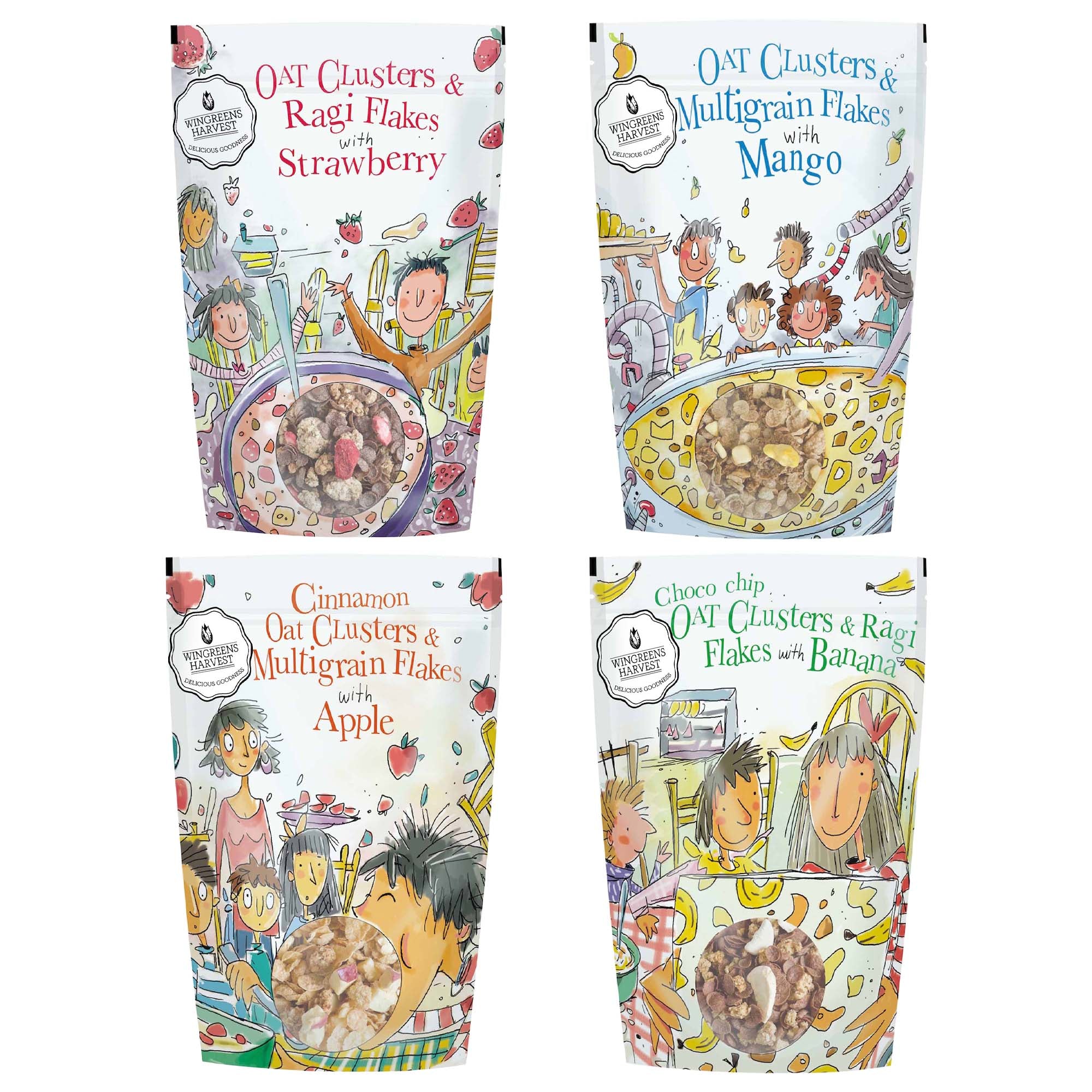 Clusters & Flakes Breakfast Cereal with Real Fruit: Variety Pack of 4