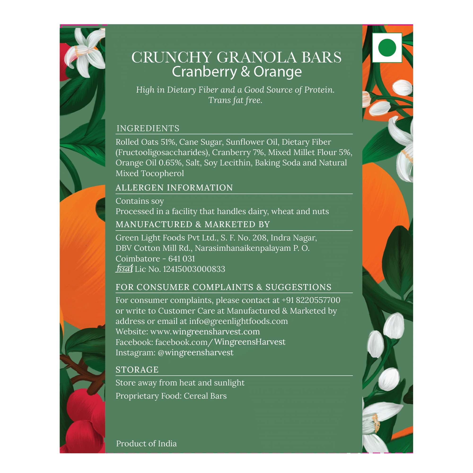Crunchy Millet Granola Bars - Cranberry & Orange 240 g (40 g x 6 Bars)